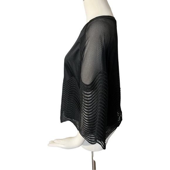 True Life NWT Black Mesh Blouse with Scalloped Edging size L - Picture 7 of 12